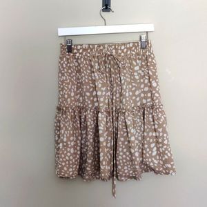 High Waisted Tan and White Spotted Mini Skirt with Tie Waist